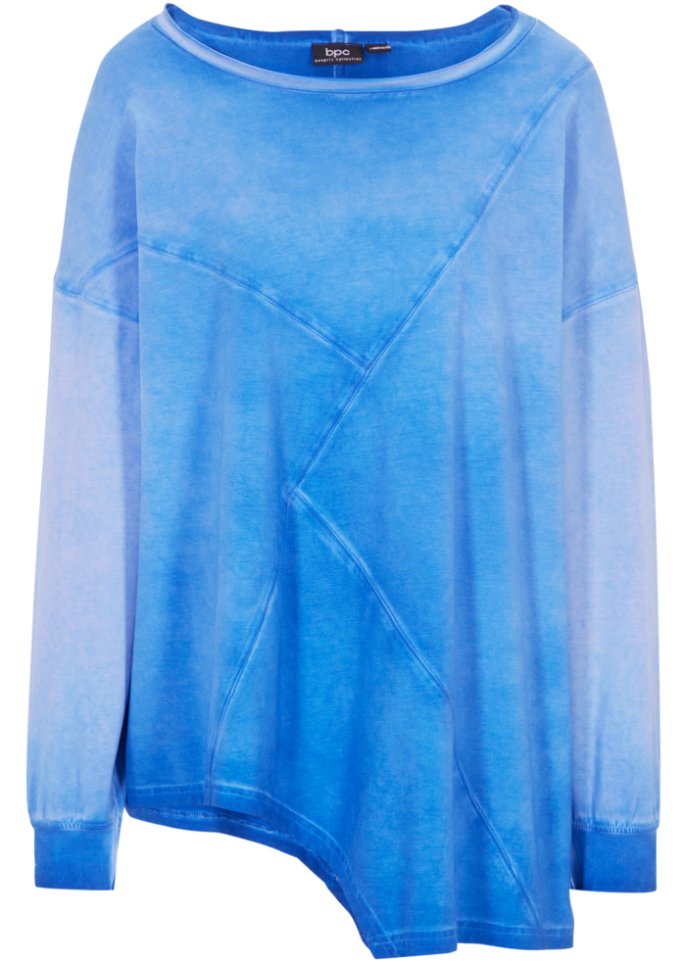 Shirt mit asymmetrischem Saum in blau von vorne - bpc bonprix collection