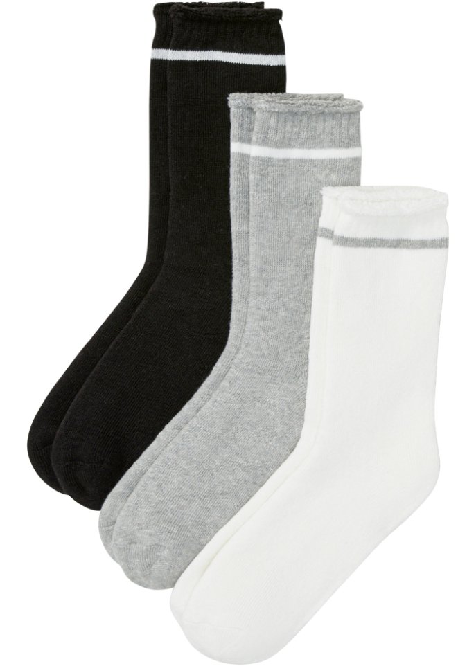 Thermo Socken (3er Pack) mit Bio Baumwolle Innenfrottee und Rollsaum in weiß von vorne - bpc bonprix collection