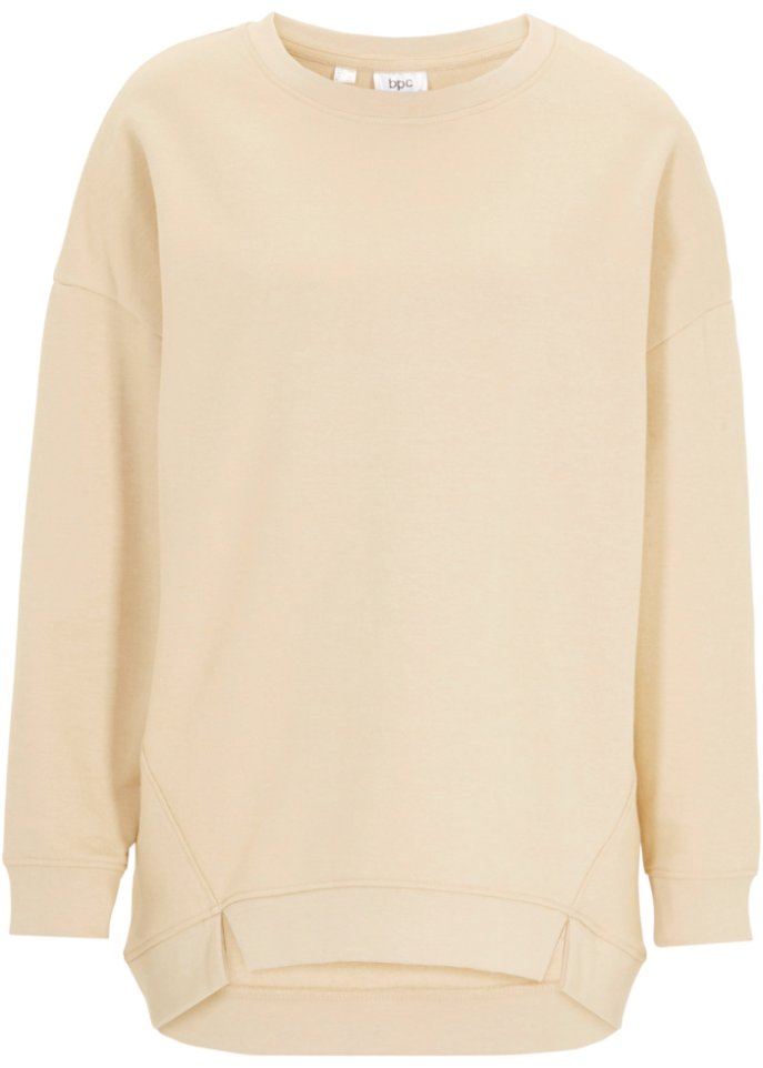 Oversize Sweatshirt mit Schlitzdetail in beige von vorne - bpc bonprix collection