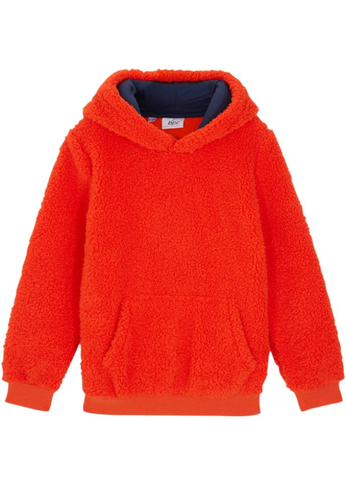Mädchen Teddy-Fleeceshirt mit Kapuze in orange von vorne - bpc bonprix collection