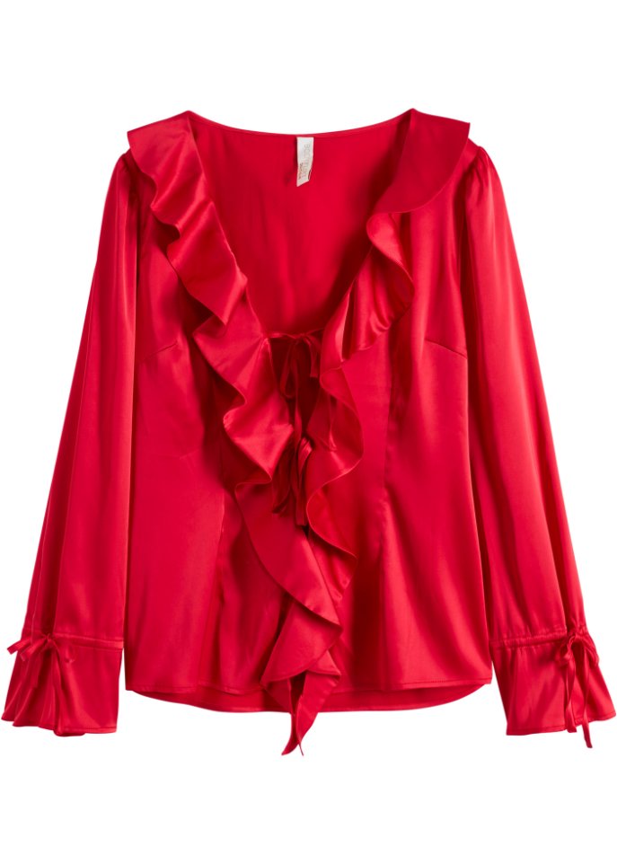 Satin-Bluse in rot von vorne - BODYFLIRT boutique