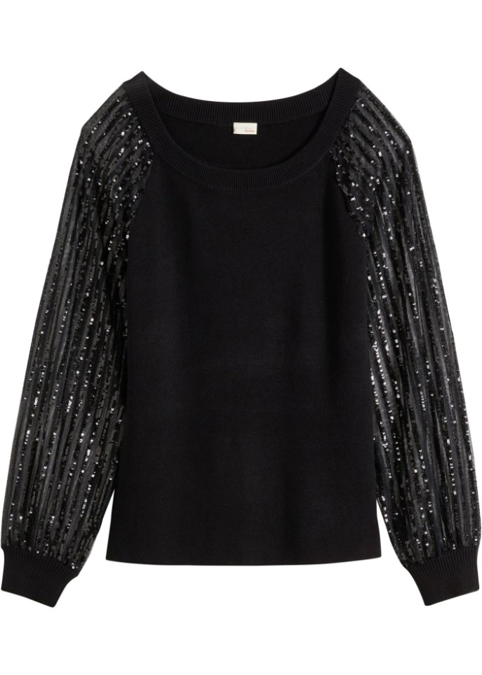 Feinstrick-Pullover, Pailletten  in schwarz von vorne - BODYFLIRT boutique