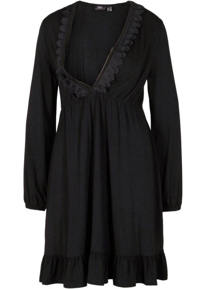 Umstands / Still-Kleid mit Spitze aus nachhaltiger Viskose in schwarz von vorne - bpc bonprix collection