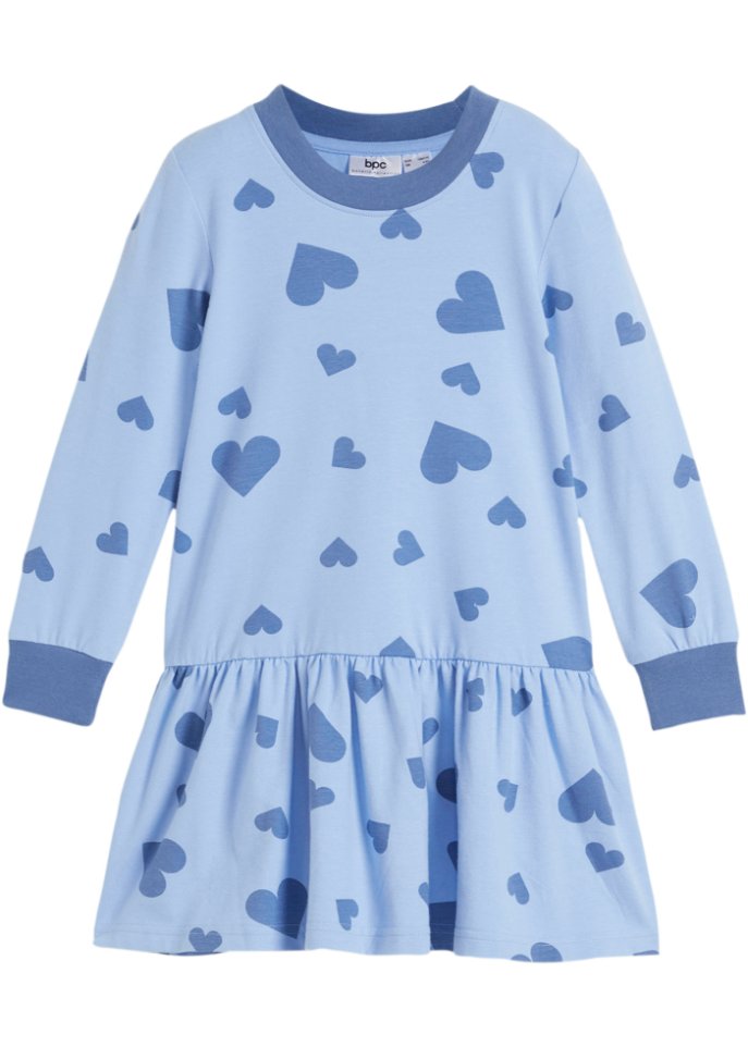 Mädchen Jerseykleid mit Herzchendruck mit Bio-Baumwolle in blau von vorne - bpc bonprix collection