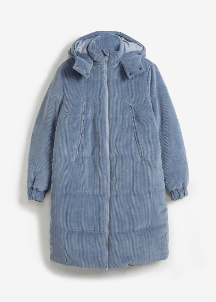 Kurzer Cord-Mantel mit Taschen in blau von vorne - bpc bonprix collection
