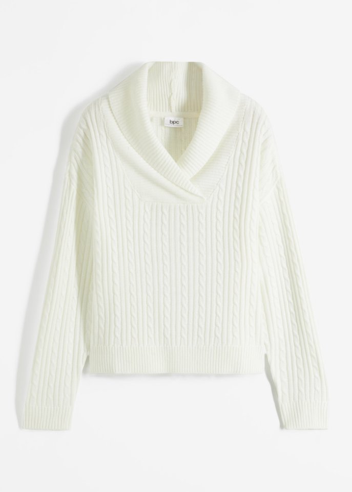 Pullover mit V-Ausschnitt und Seitenschlitzen in weiß von vorne - bpc bonprix collection