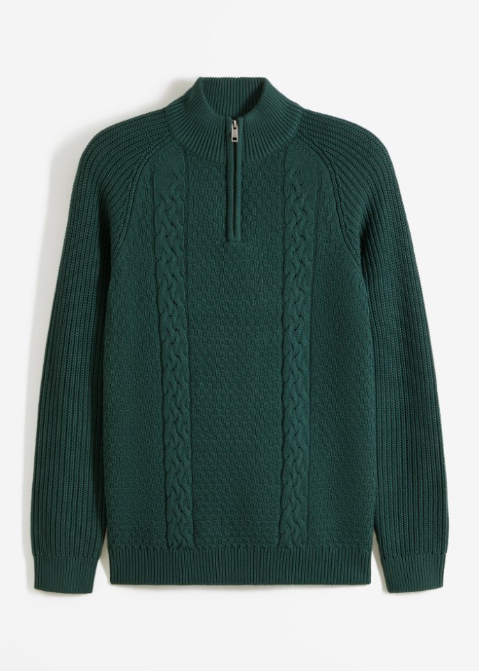 Troyer Pullover mit Komfortschnitt in grün von vorne - bpc bonprix collection