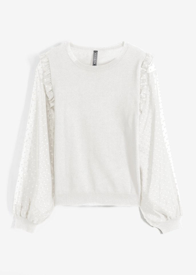 Pullover mit Spiztenärmeln in weiß von vorne - RAINBOW