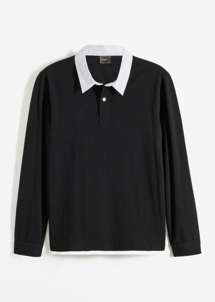 Polo-Langarmshirt in schwarz von vorne - bpc selection