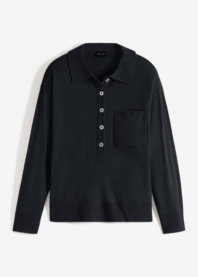 Polo-Pullover  in schwarz von vorne - BODYFLIRT