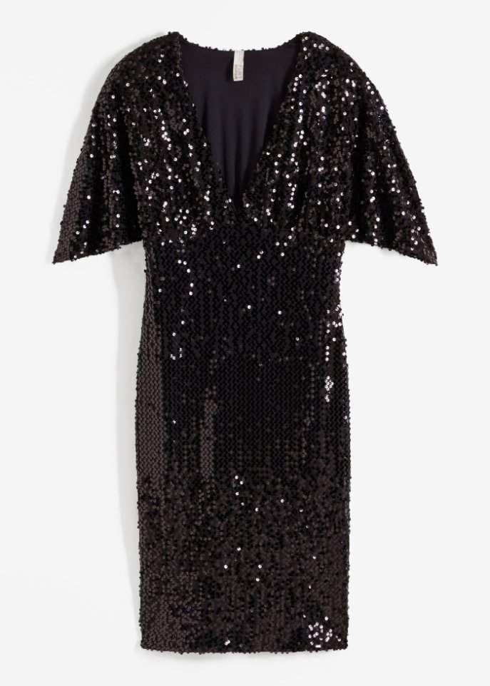 Kleid mit Pailletten  in schwarz von vorne - BODYFLIRT boutique