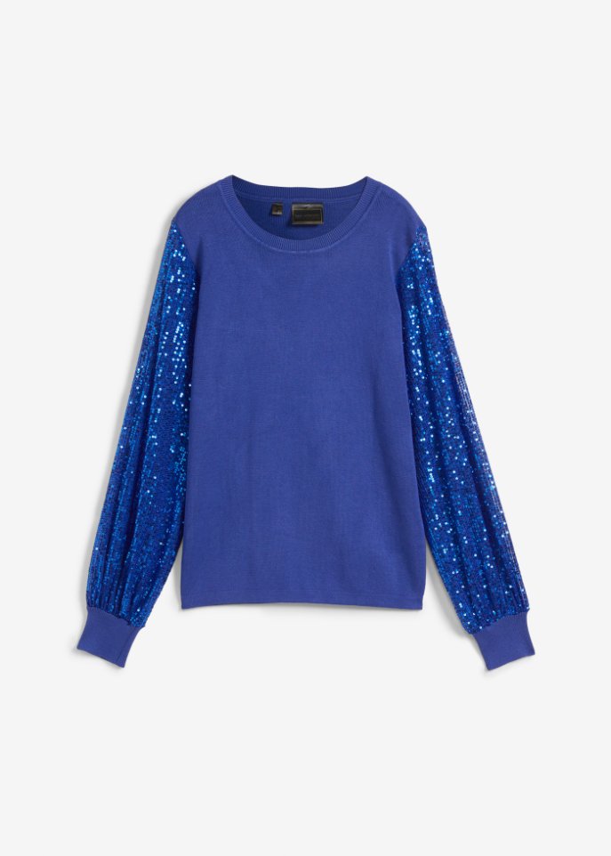 Pullover mit Pailettenärmeln in blau von vorne - bpc selection