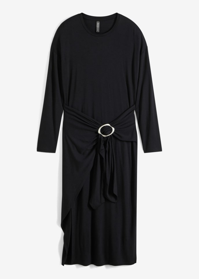 Kleid mit Schlitz und dekorativer Schnalle in schwarz von vorne - RAINBOW