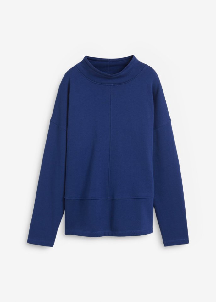 Sweatshirt mit Stehkragen aus Bio - Baumwolle in blau von vorne - bpc bonprix collection