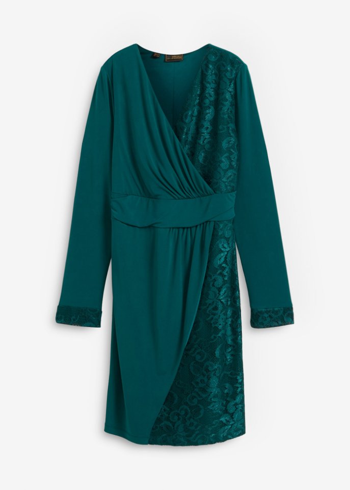 Jerseykleid mit Spitze  in grün von vorne - bpc selection premium