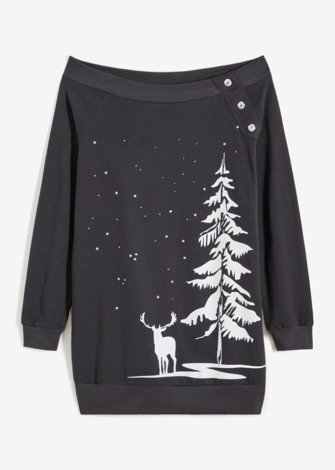 Sweatshirt mit Weihnachtsmotiv in schwarz von vorne - BODYFLIRT
