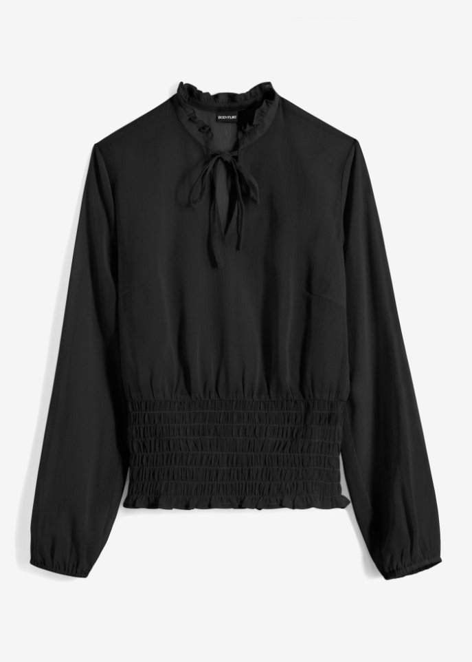 Chiffon-Bluse in schwarz von vorne - BODYFLIRT