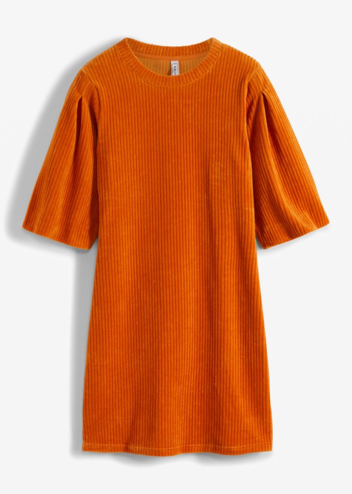 Kurzes Kleid in Rippe in orange von vorne - RAINBOW
