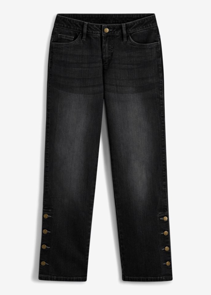 Verkürzte Jeans mit Schmuckknöpfen in schwarz von vorne - RAINBOW
