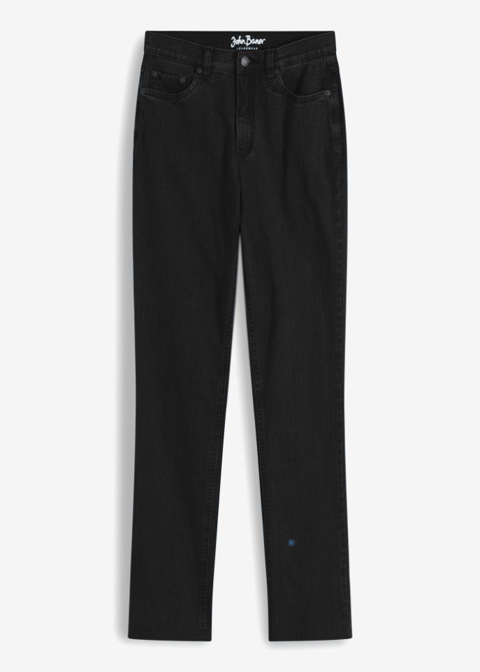 Stretch-Jeans mit offenem Saum, Straight in schwarz von vorne - John Baner JEANSWEAR
