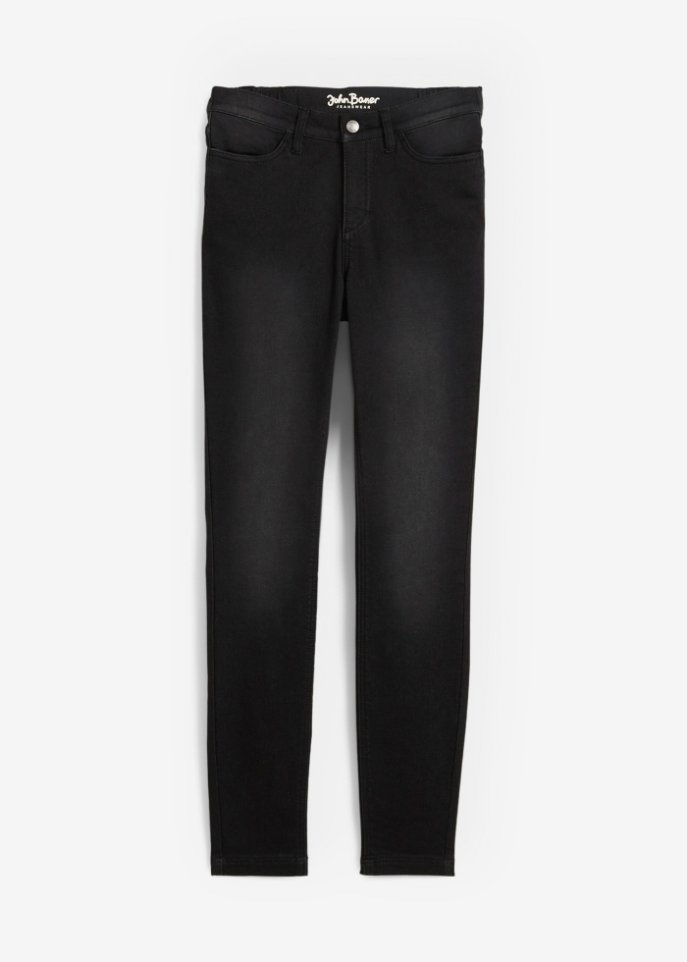 Skinny Jeans Mid Waist, Thermo  in schwarz von vorne - John Baner JEANSWEAR