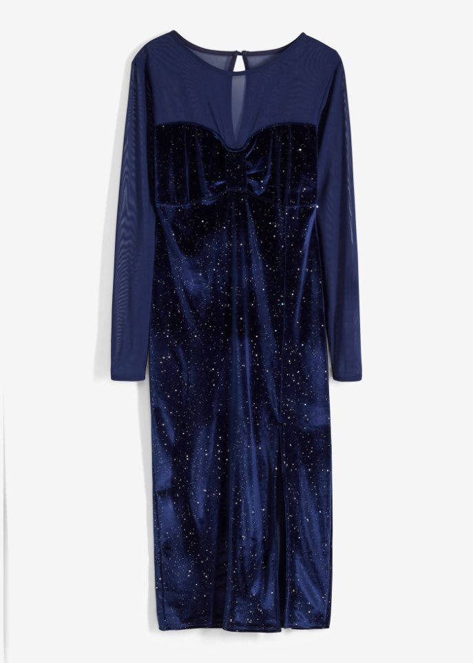 Kleid mit Mesh-Einsatz in blau von vorne - BODYFLIRT boutique