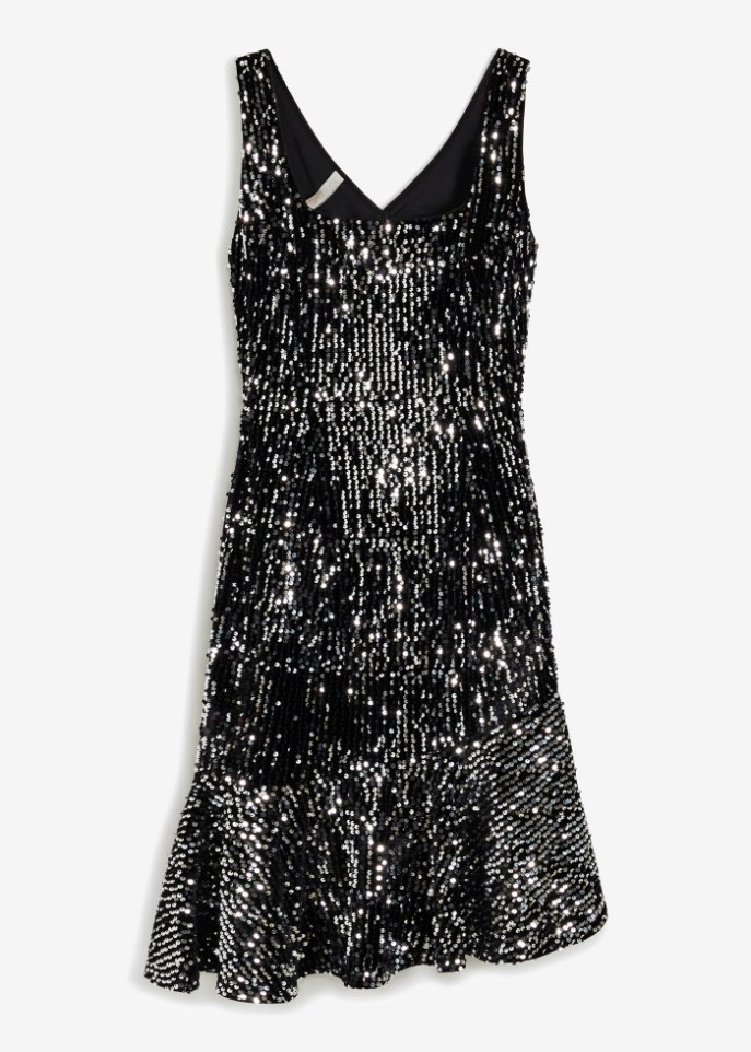 Samt-Kleid mit Pailletten in schwarz von vorne - BODYFLIRT boutique