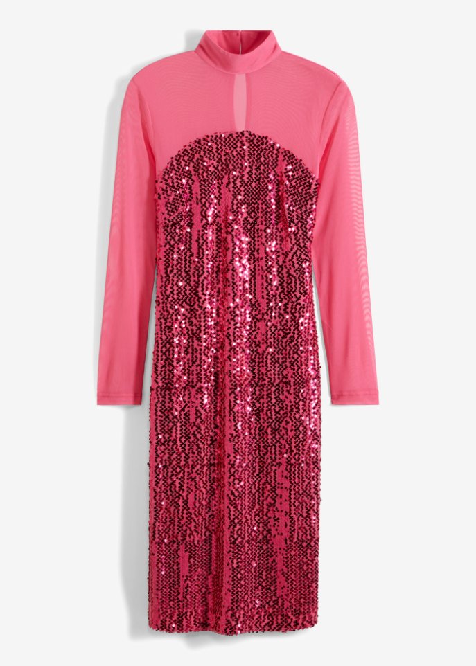 Kleid mit Pailletten und Mesh in pink von vorne - BODYFLIRT boutique