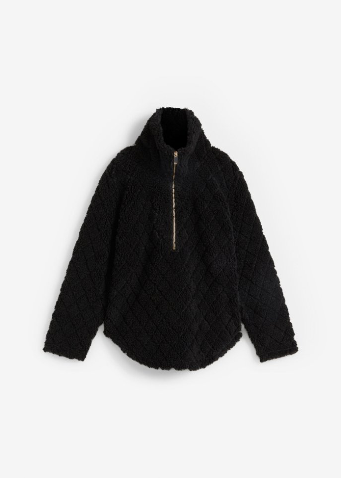 Teddyfleece Pullover  in schwarz von vorne - bpc selection