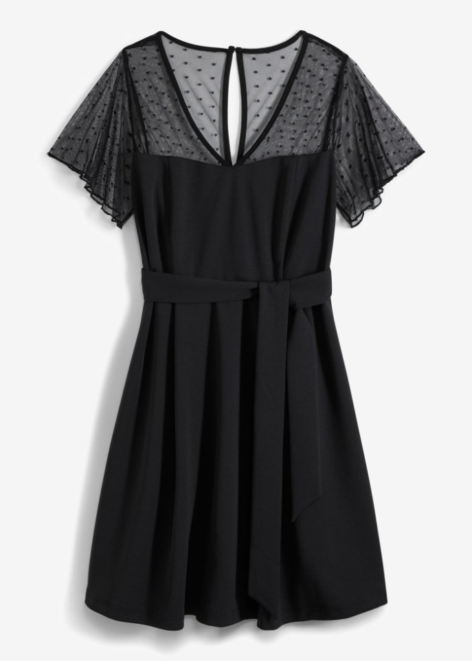 Kleid mit Chiffon  in schwarz von vorne - BODYFLIRT boutique