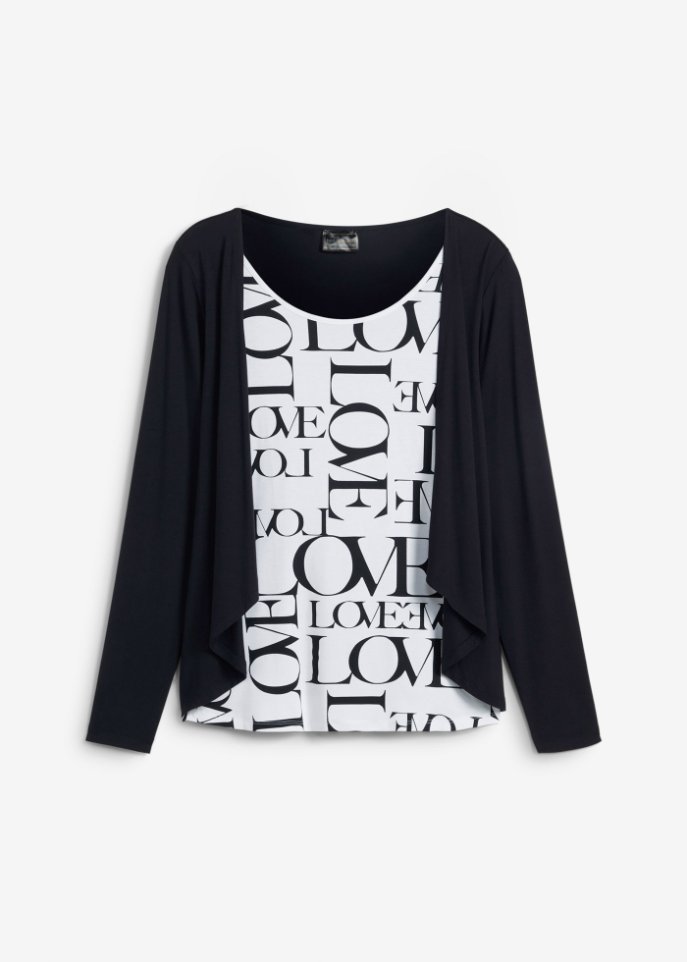 Shirt mit Typo-Print in schwarz von vorne - bpc selection