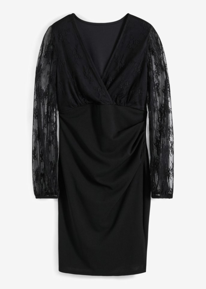 Jerseykleid mit Spitze  in schwarz von vorne - BODYFLIRT boutique