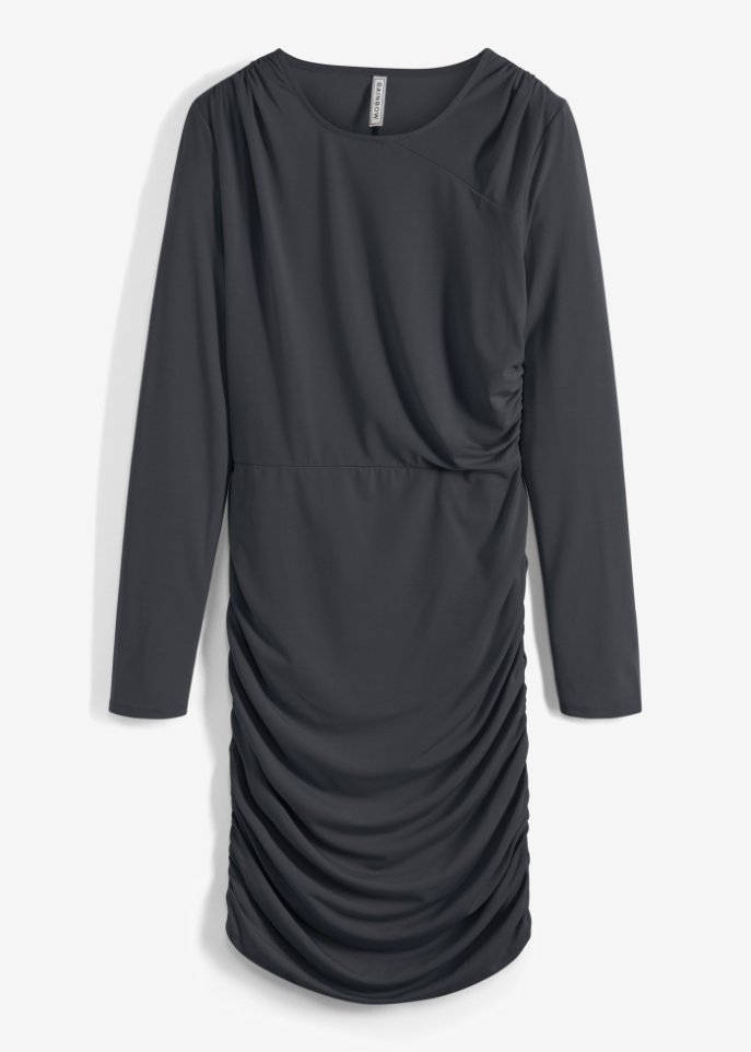 Kleid mit Raffungen in schwarz von vorne - RAINBOW