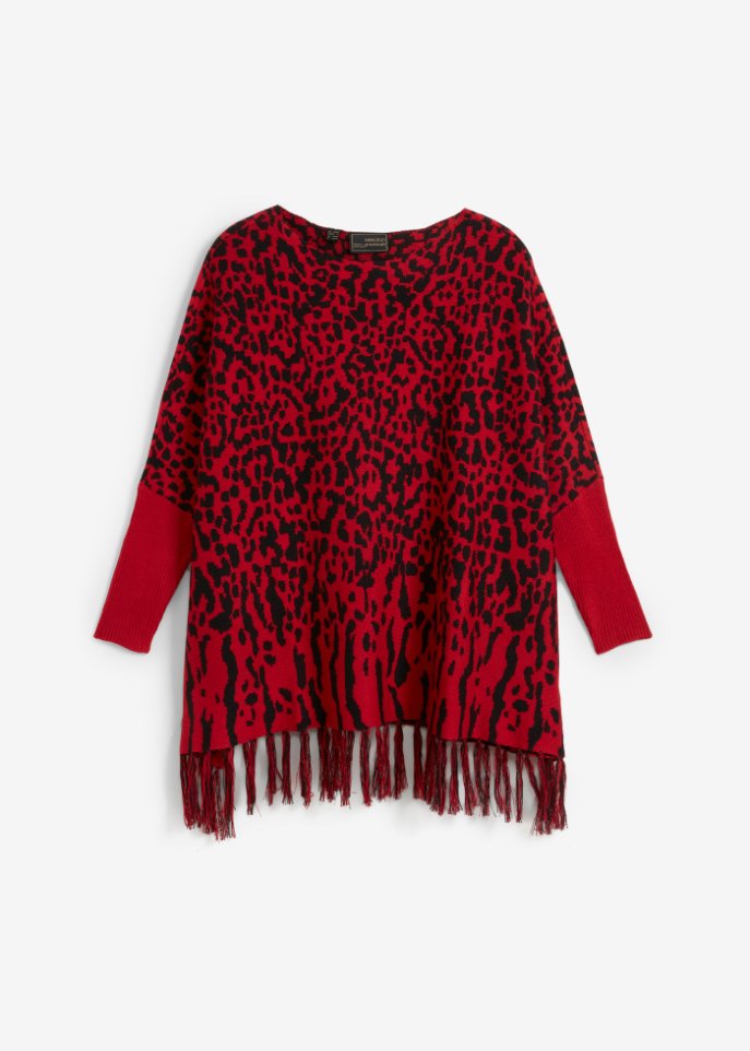 Poncho-Pullover mit Animal-Design in rot von vorne - bpc selection premium