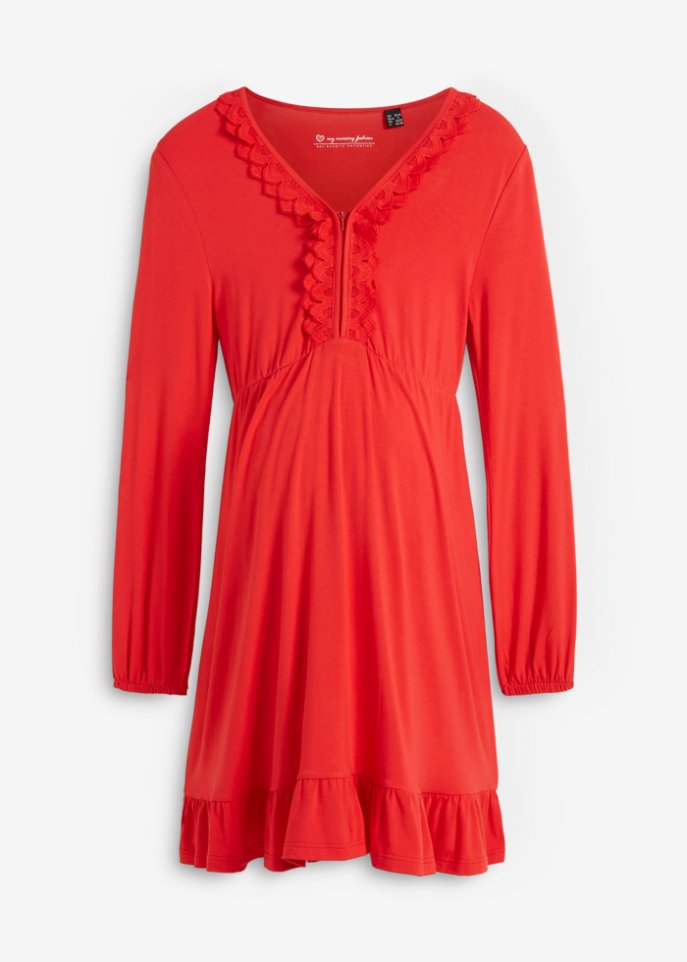 Umstands / Still-Kleid mit Spitze aus nachhaltiger Viskose in rot von vorne - bpc bonprix collection