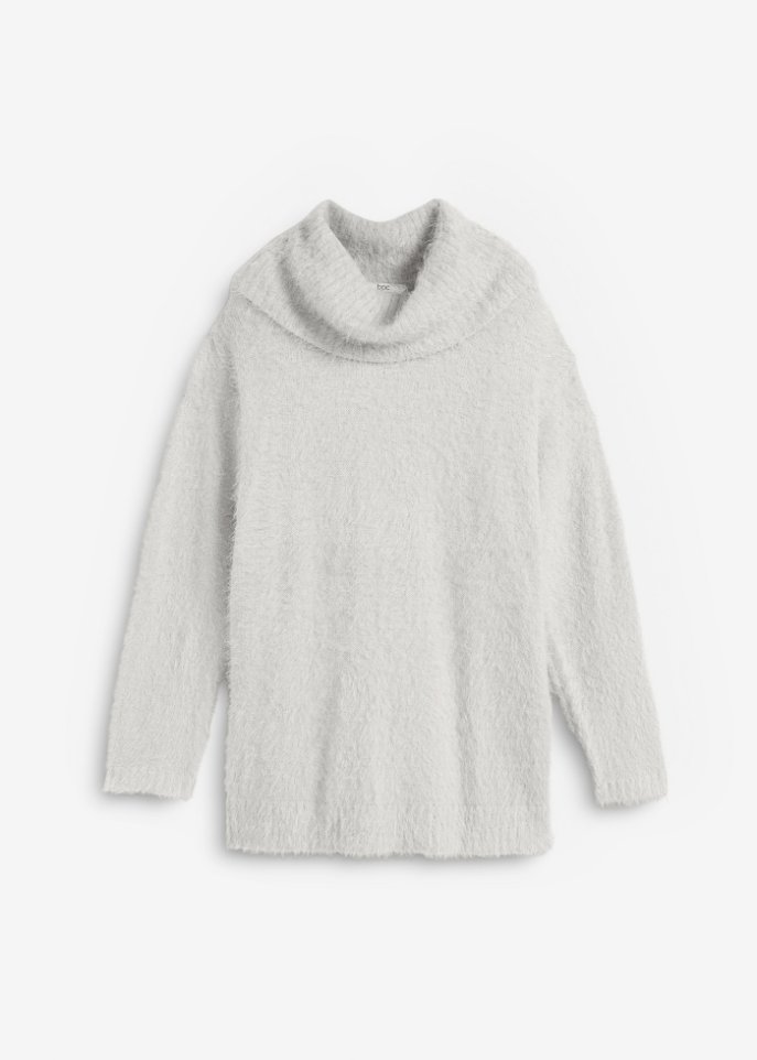 Oversize-Flausch-Pullover in grau von vorne - bpc bonprix collection