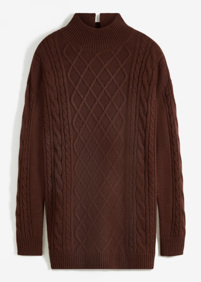 Oversize-Pullover mit Stehkragen in braun von vorne - bpc bonprix collection