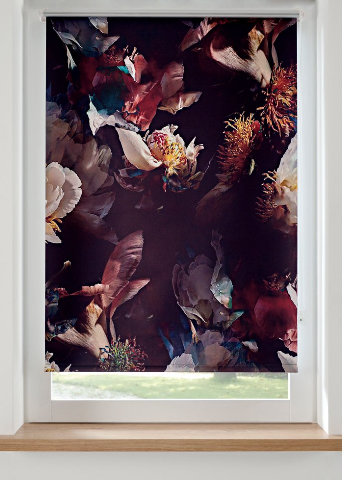 Verdunkelungsrollo mit Blumendruck in schwarz - bpc living bonprix collection