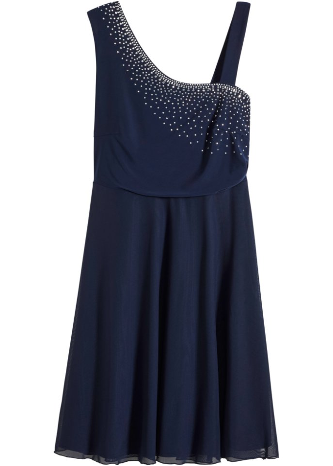 Kleid mit Strass-Applikation in blau von vorne - BODYFLIRT