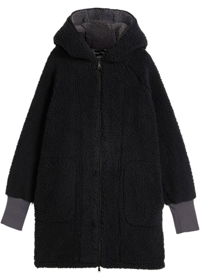Teddy-Fleece Jacke, Oversized in schwarz von vorne - bpc bonprix collection