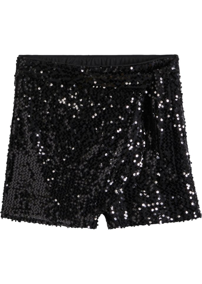 Pailletten-Shorts in schwarz von vorne - BODYFLIRT boutique