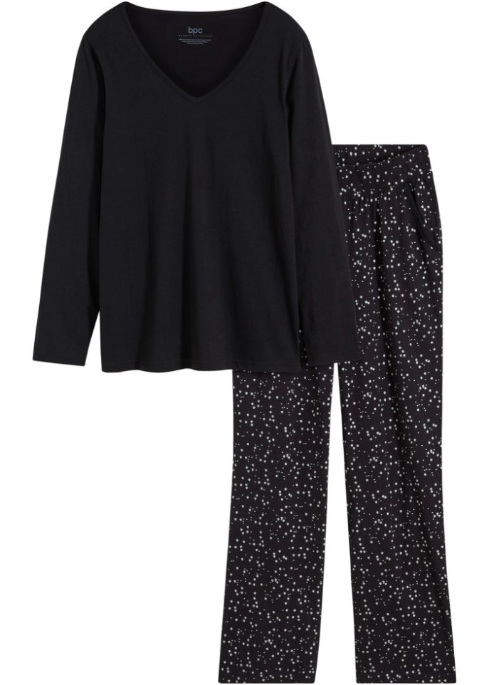 Pyjama mit schimmerndem Druck in schwarz von vorne - bpc bonprix collection