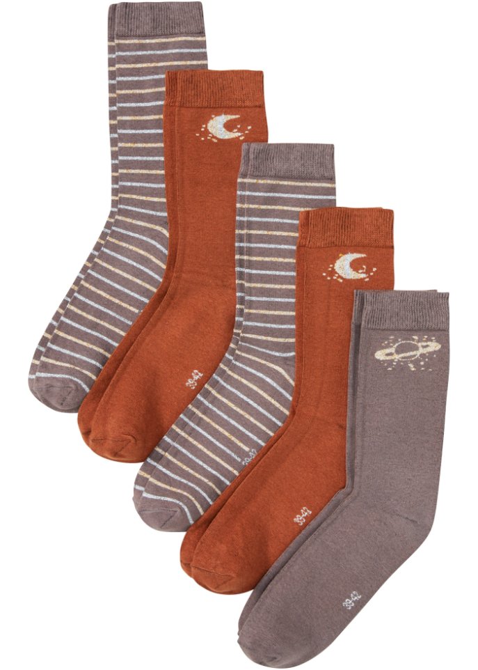 Socken (5er Pack) mit Glitzergarn in braun von vorne - bpc bonprix collection