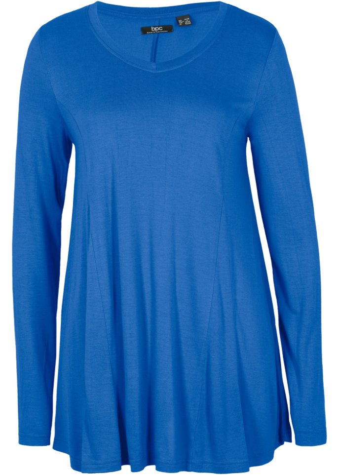 Langarm-Shirt mit ausgestelltem Saum in blau von vorne - bpc bonprix collection