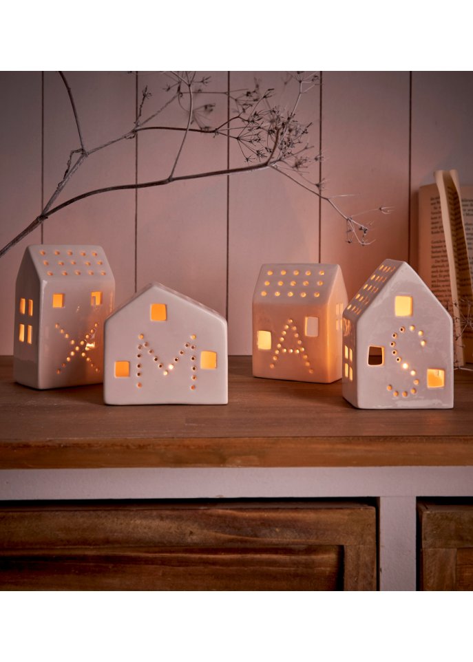 Windlicht im Haus-Design (4-tlg.Set) in weiß - bpc living bonprix collection