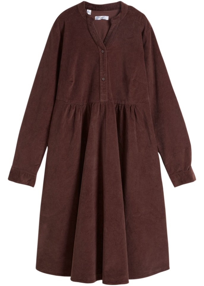 Baumwoll-Cord-Kleid mit Taschen in A-Line aus Web, knieumspielend in braun von vorne - bpc bonprix collection