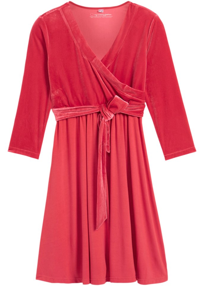 Umstandskleid/Stillkleid mit Samt in rot von vorne - bpc bonprix collection