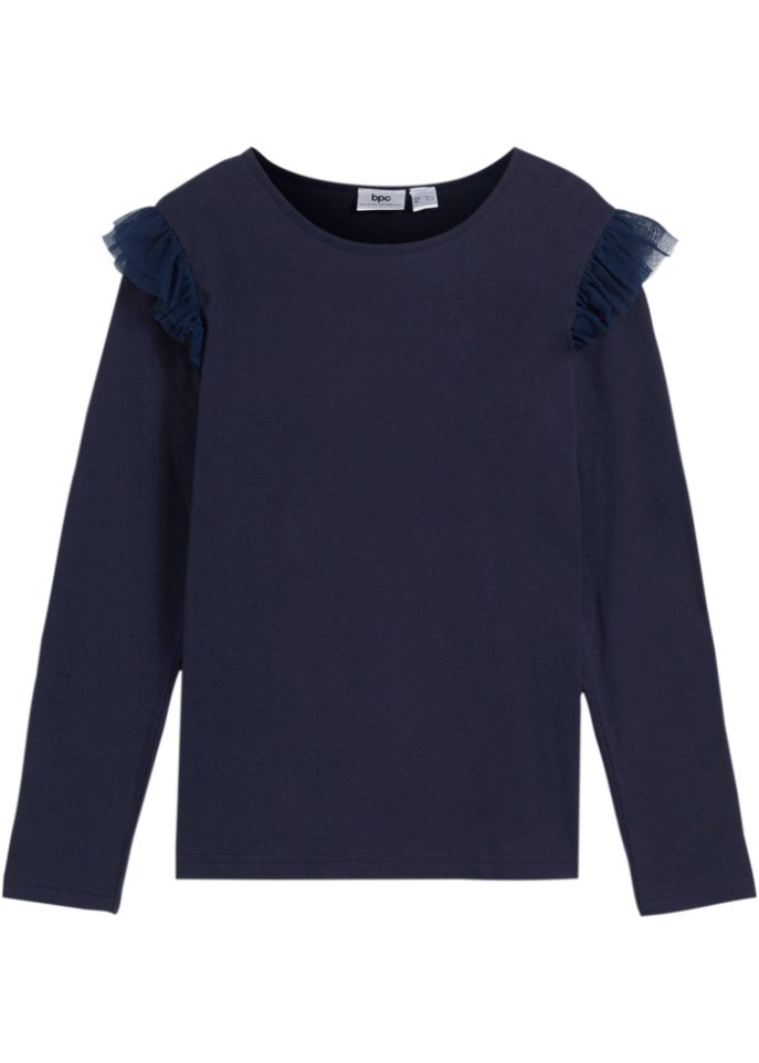 Mädchen Langarmshirt mit Volants in blau von vorne - bpc bonprix collection