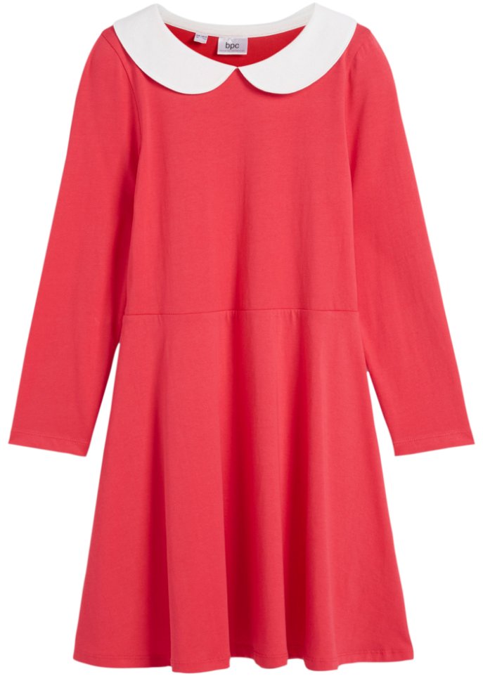 Mädchen Langarm-Jerseykleid mit Kragen in rot von vorne - bpc bonprix collection