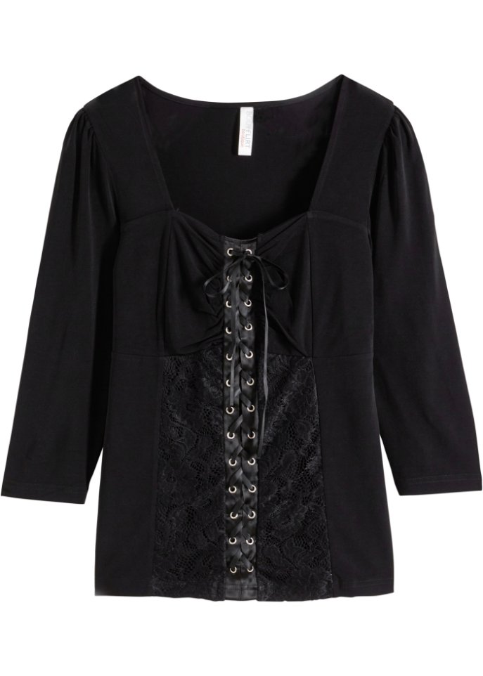 Corsagen-Shirt in schwarz von vorne - BODYFLIRT boutique